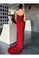 Rojo Cubierta Cuello en V Barrer tren Lentejuelas Terciopelo Largo Vestidos de fiesta Al Por Mayor