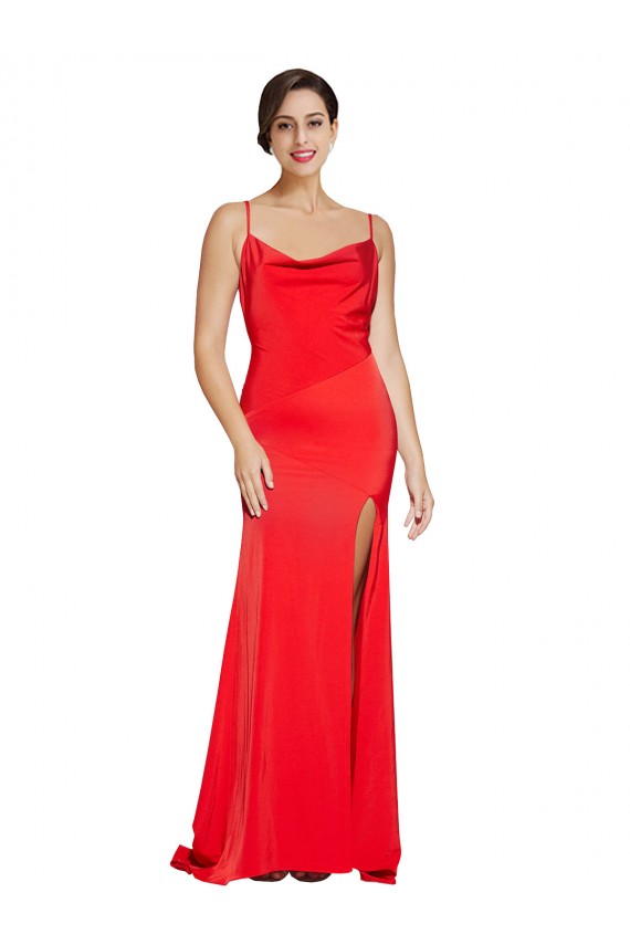 Rojo Cubierta Sin tirantes Satén elástico Largo Formales Vestidos de dama de honor / Vestidos de fiesta Al Por Mayor