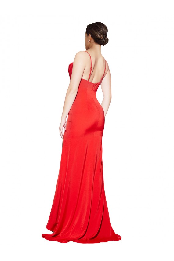 Rojo Cubierta Sin tirantes Satén elástico Largo Formales Vestidos de dama de honor / Vestidos de fiesta Al Por Mayor