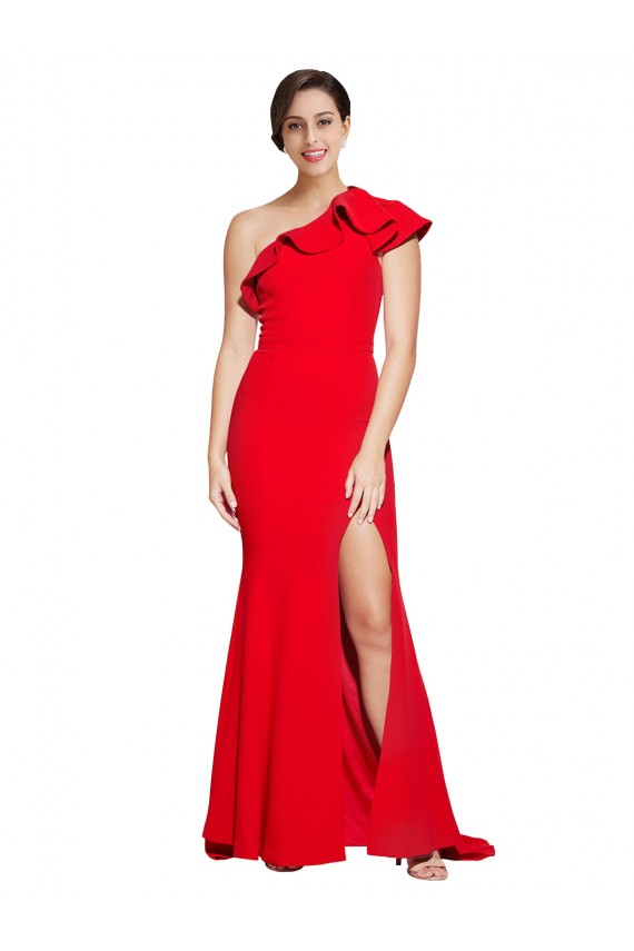 Rojo Cubierta Un Hombre Barrer tren Crepé Elástico Largo Vestidos de dama de honor / Vestidos de fiesta Al Por Mayor