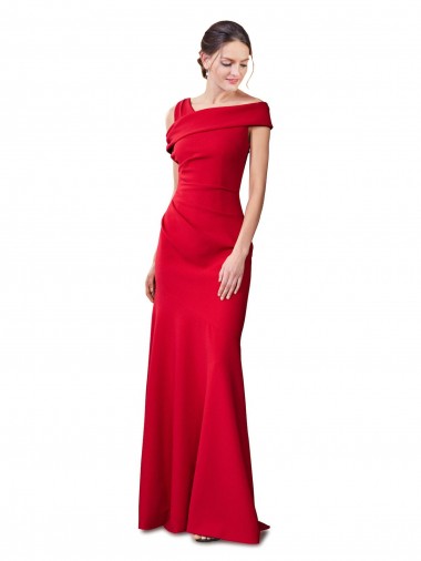 Rojo Sirena Crepé Elástico Largo Formales Vestidos de dama de honor / Vestidos de fiesta Al Por Mayor
