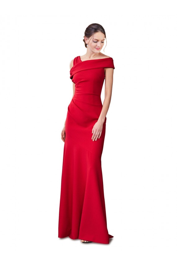 Rojo Sirena Crepé Elástico Largo Formales Vestidos de dama de honor / Vestidos de fiesta Al Por Mayor