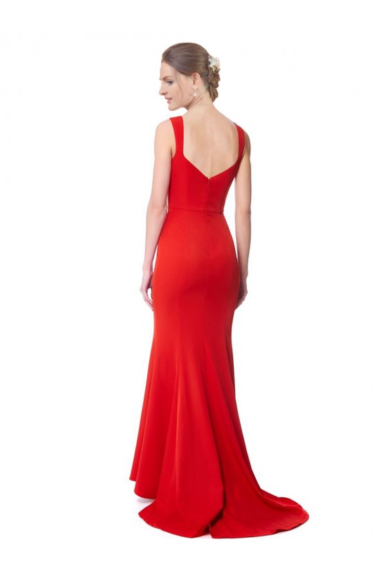 Rojo Sirena Cuello Alto Crepé Elástico Largo Formales Vestidos de dama de honor / Vestidos de fiesta Al Por Mayor