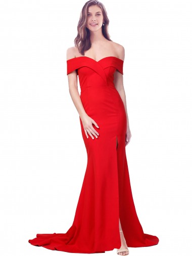 Rojo Sirena Cuello de Corazón Crepé Elástico Largo Formales Vestidos de dama de honor / Vestidos de fiesta Al Por Mayor