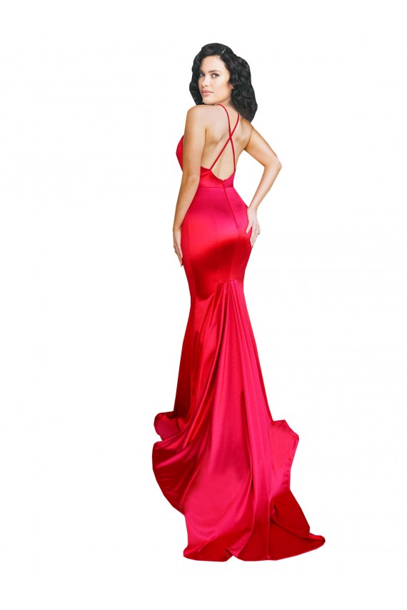 Rojo Sirena Cuello de Corazón Satén elástico Largo Formales Vestidos de dama de honor / Vestidos de fiesta Al Por Mayor