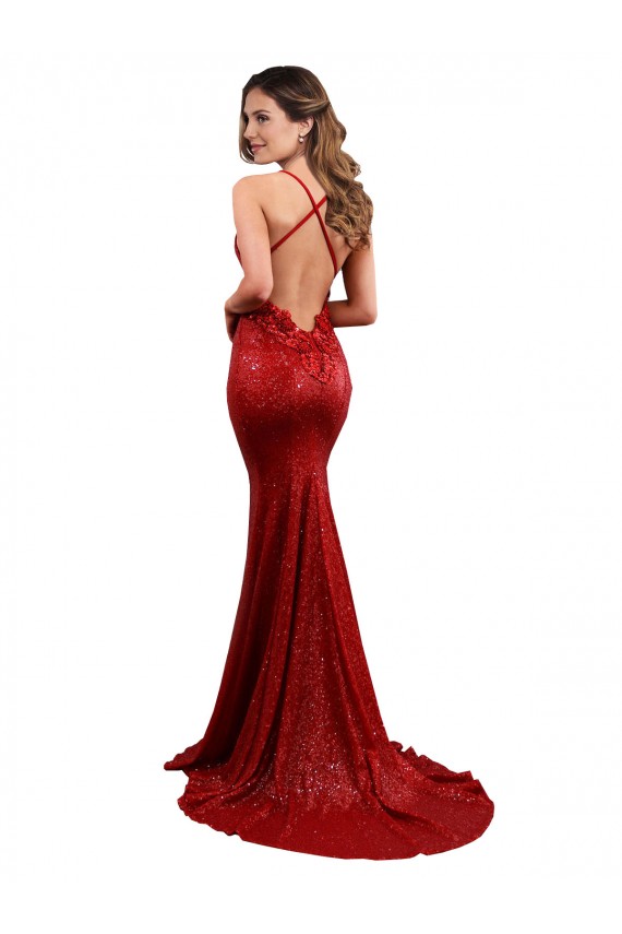 Rojo Sirena Cuello en V Lentejuela Largo Formales Vestidos de dama de honor / Vestidos de fiesta Al Por Mayor