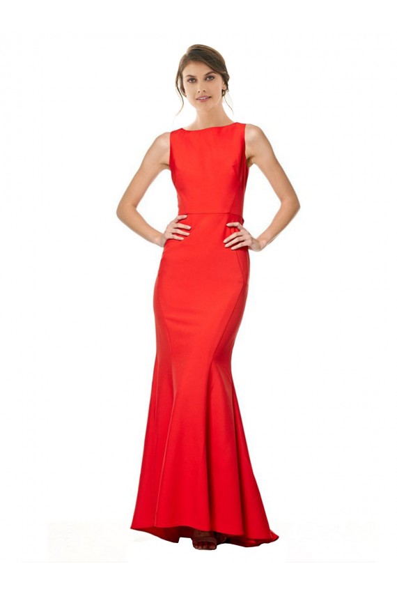 Rojo Sirena Halter Cuello Alto Crepé Elástico Largo Formales Vestidos de dama de honor / Vestidos de fiesta Al Por Mayor