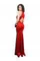 Rojo Sirena Halter Satén elástico Largo Formales Vestidos de dama de honor / Vestidos de fiesta Al Por Mayor
