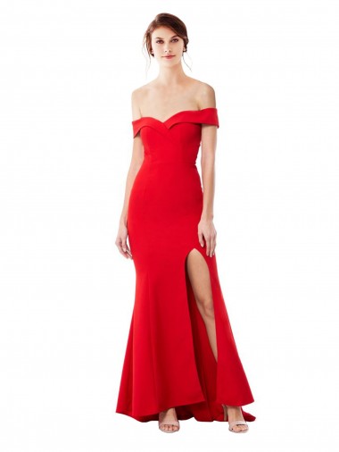 Rojo Sirena Hombros Descubiertos Crepé Elástico Largo Formales Vestidos de dama de honor / Vestidos de fiesta Al Por Mayor