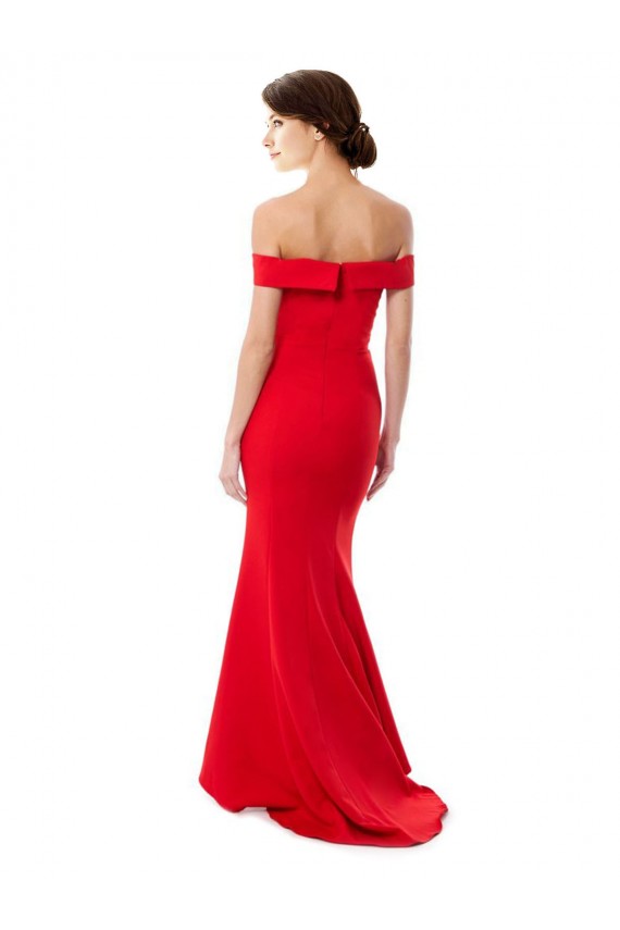 Rojo Sirena Hombros Descubiertos Crepé Elástico Largo Formales Vestidos de dama de honor / Vestidos de fiesta Al Por Mayor