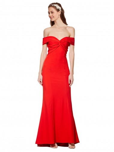 Rojo Sirena Hombros Descubiertos Crepé Elástico Largo Formales Vestidos de dama de honor / Vestidos de fiesta Al Por Mayor