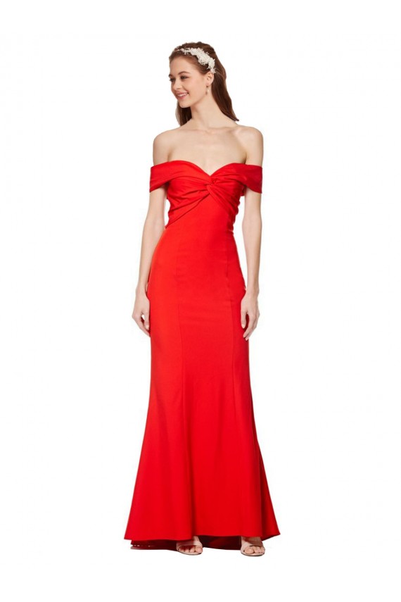 Rojo Sirena Hombros Descubiertos Crepé Elástico Largo Formales Vestidos de dama de honor / Vestidos de fiesta Al Por Mayor