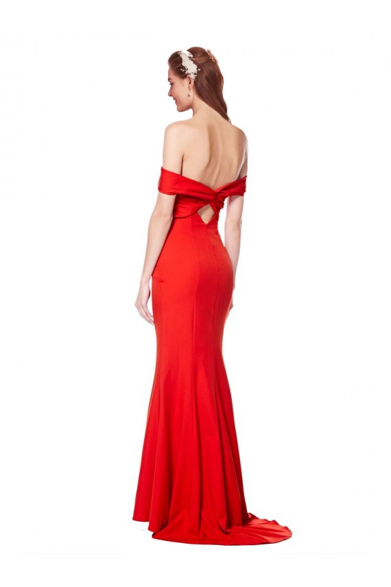 Rojo Sirena Hombros Descubiertos Crepé Elástico Largo Formales Vestidos de dama de honor / Vestidos de fiesta Al Por Mayor