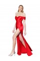 Rojo Sirena Hombros Descubiertos Satén elástico Largo Formales Vestidos de dama de honor / Vestidos de fiesta Al Por Mayor