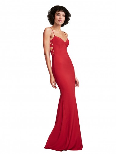 Rojo Sirena Tirantes espagueti Crepé Elástico Largo Formales Vestidos de dama de honor / Vestidos de fiesta Al Por Mayor