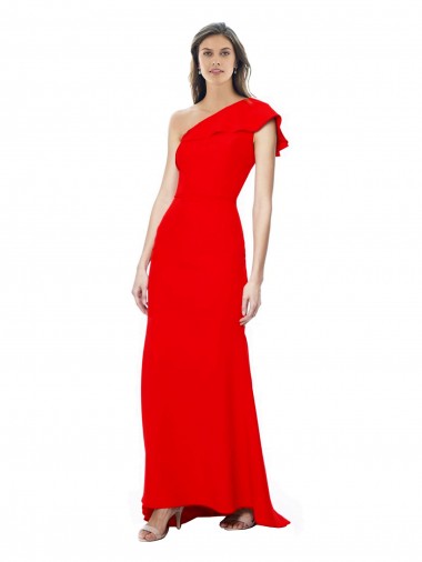 Rojo Sirena Un Hombre Cuello Alto Crepé Elástico Largo Formales Vestidos de dama de honor / Vestidos de fiesta Al Por Mayor