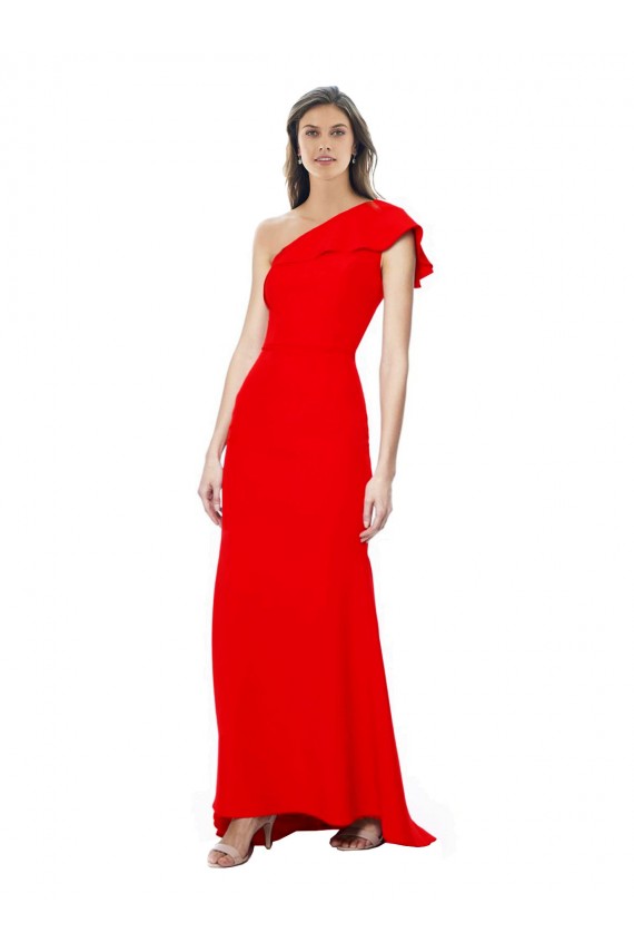 Rojo Sirena Un Hombre Cuello Alto Crepé Elástico Largo Formales Vestidos de dama de honor / Vestidos de fiesta Al Por Mayor