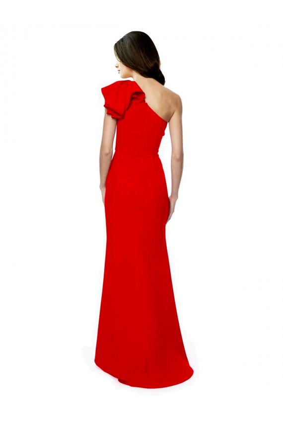 Rojo Sirena Un Hombre Cuello Alto Crepé Elástico Largo Formales Vestidos de dama de honor / Vestidos de fiesta Al Por Mayor