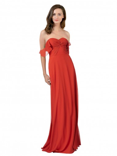Rojo línea A Cuello de Corazón Sin tirantes Gasa Largo Vestidos de dama de honor Al Por Mayor