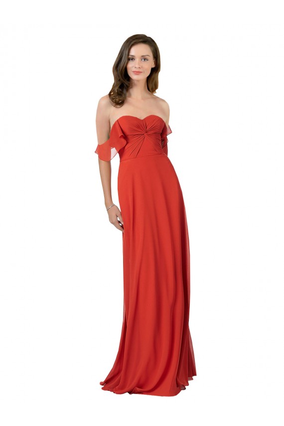 Rojo línea A Cuello de Corazón Sin tirantes Gasa Largo Vestidos de dama de honor Al Por Mayor