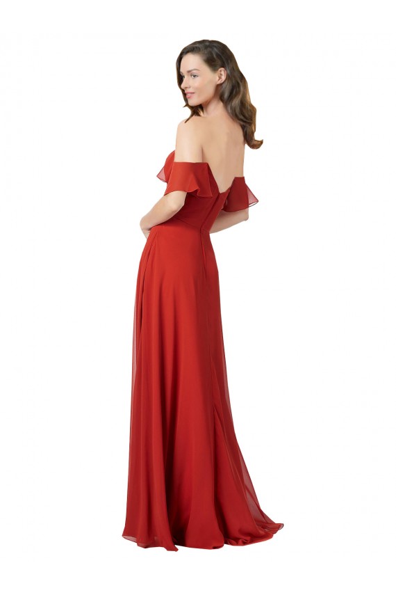 Rojo línea A Cuello de Corazón Sin tirantes Gasa Largo Vestidos de dama de honor Al Por Mayor