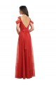 Rojo línea A Cuello de Corazón Tul Largo Vestidos de dama de honor Al Por Mayor