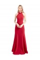 Rojo línea A Halter Cuello Alto Crepé Elástico Largo Formales Vestidos de dama de honor / Vestidos de fiesta Al Por Mayor
