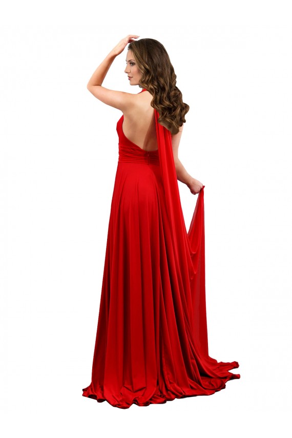 Rojo línea A Halter Spandex Largo Formales Vestidos de dama de honor / Vestidos de fiesta Al Por Mayor