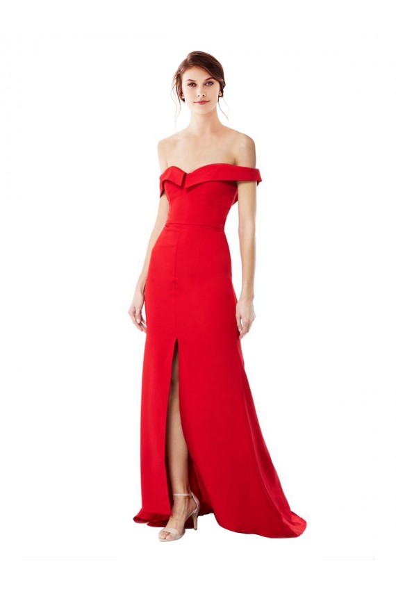 Rojo línea A Hombros Descubiertos Crepé Elástico Largo Formales Vestidos de dama de honor / Vestidos de fiesta Al Por Mayor