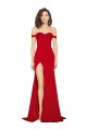 Rojo línea A Hombros Descubiertos Satén sedoso Largo Formales Vestidos de dama de honor / Vestidos de fiesta Al Por Mayor