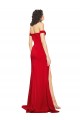 Rojo línea A Hombros Descubiertos Satén sedoso Largo Formales Vestidos de dama de honor / Vestidos de fiesta Al Por Mayor