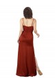 Rojo línea A Tirantes espagueti Cuadrado Satén sedoso Largo Formales Vestidos de dama de honor / Vestidos de fiesta Al Por Mayor
