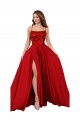 Rojo línea A Tirantes espagueti Cuadrado Spandex Encaje Largo Vestidos de dama de honor / Vestidos de fiesta Al Por Mayor