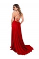 Rojo línea A Tirantes espagueti Cuadrado Spandex Encaje Largo Vestidos de dama de honor / Vestidos de fiesta Al Por Mayor