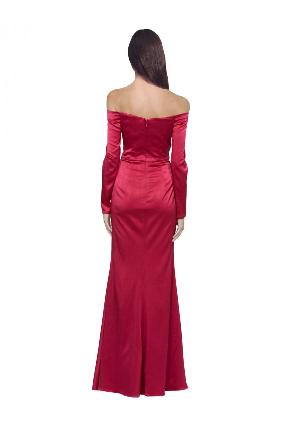 Rojo oscuro Cubierta Cuello de Corazón Satén elástico Largo Formales Vestidos de dama de honor / Vestidos de fiesta Al Por Mayor