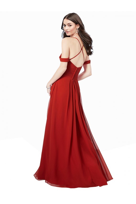 Rojo oscuro línea A Cuello en V Cuello de Corazón Gasa Largo Vestidos de dama de honor Al Por Mayor