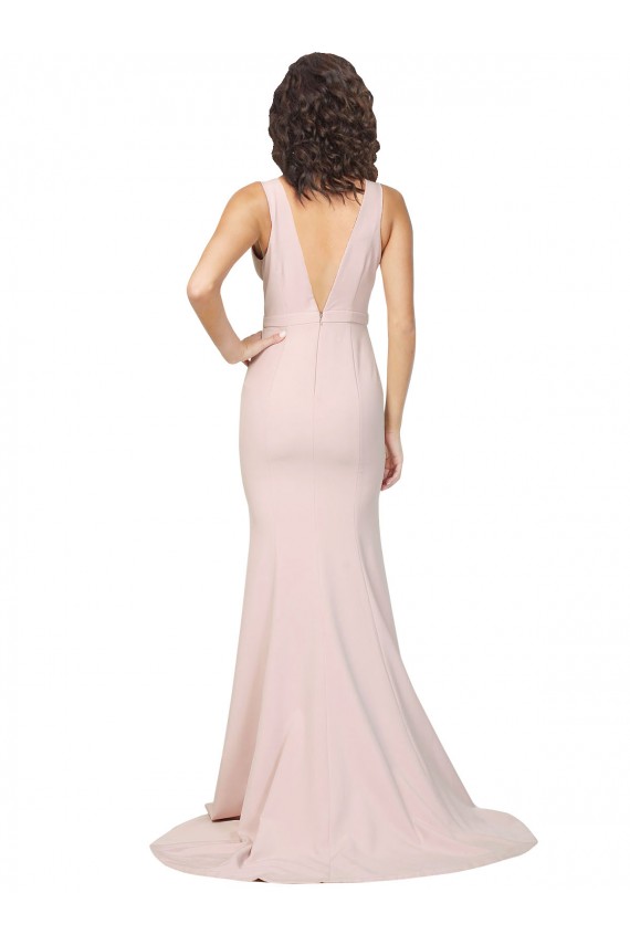 Rosa Cubierta Cuello en V Barrer tren Crepé Elástico Largo Formales Vestidos de dama de honor / Vestidos de fiesta Al Por Mayor