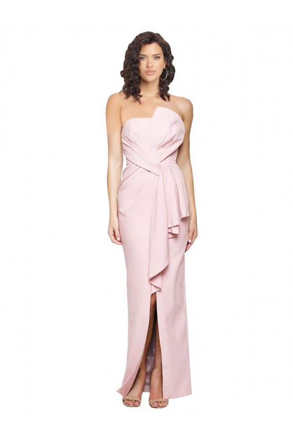 Rosa Cubierta Sin tirantes Crepé Elástico Largo Formales Vestidos de dama de honor / Vestidos de fiesta Al Por Mayor