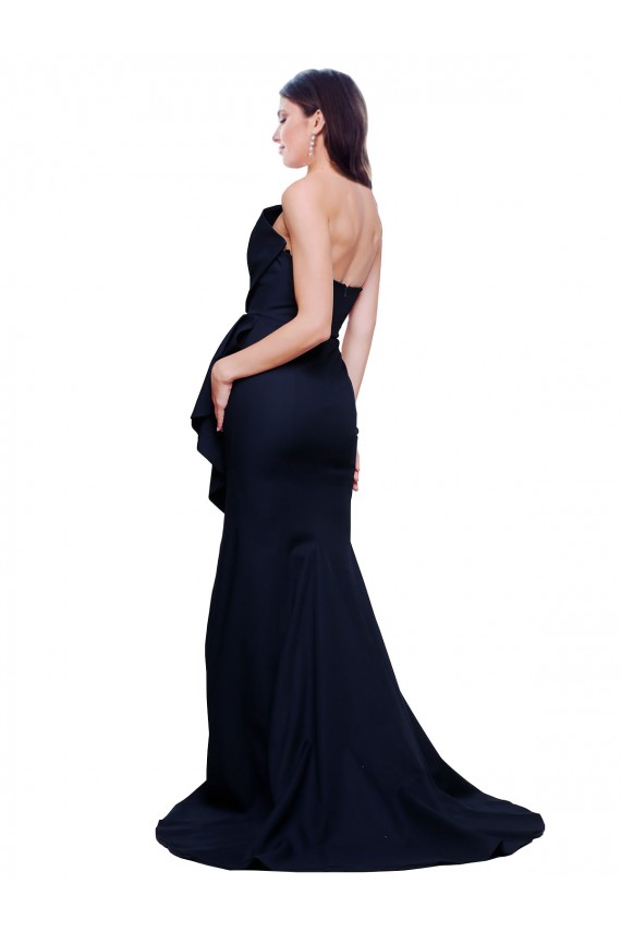 Azul marina oscuro Cubierta Sin tirantes Barrer tren Crepé Elástico Largo Vestidos de dama de honor / Vestidos de fiesta Al Por Mayor