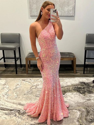 Rosa Cubierta Un Hombre Barrer tren Lentejuelas Terciopelo Largo Vestidos de fiesta Al Por Mayor