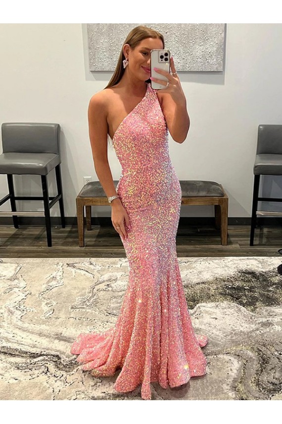 Rosa Cubierta Un Hombre Barrer tren Lentejuelas Terciopelo Largo Vestidos de fiesta Al Por Mayor