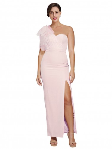 Rosa Cubierta Un Hombre Cuello de Corazón Crepé Elástico Largo Formales Vestidos de dama de honor / Vestidos de fiesta Al Por Mayor