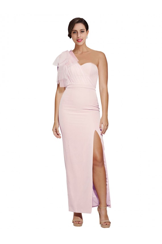 Rosa Cubierta Un Hombre Cuello de Corazón Crepé Elástico Largo Formales Vestidos de dama de honor / Vestidos de fiesta Al Por Mayor