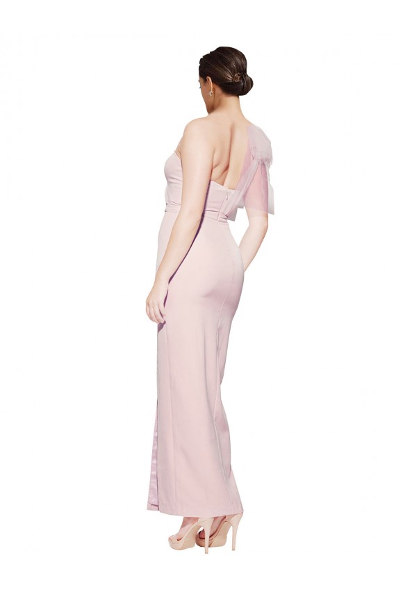Rosa Cubierta Un Hombre Cuello de Corazón Crepé Elástico Largo Formales Vestidos de dama de honor / Vestidos de fiesta Al Por Mayor