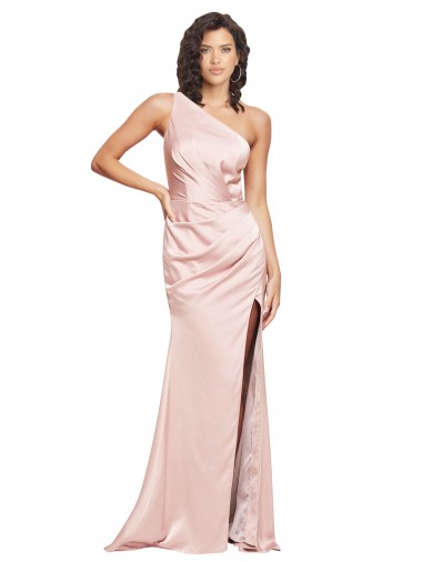 Rosa Cubierta Un Hombre Satén sedoso Largo Formales Vestidos de dama de honor / Vestidos de fiesta Al Por Mayor