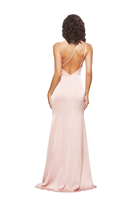 Rosa Cubierta Un Hombre Satén sedoso Largo Formales Vestidos de dama de honor / Vestidos de fiesta Al Por Mayor