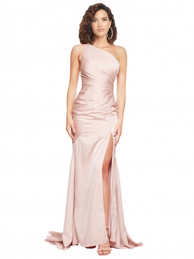 Rosa Cubierta Un Hombre Satén sedoso Largo Formales Vestidos de dama de honor / Vestidos de fiesta Al Por Mayor