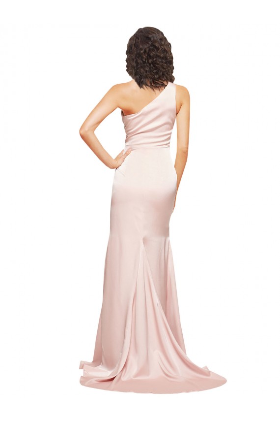 Rosa Cubierta Un Hombre Satén sedoso Largo Formales Vestidos de dama de honor / Vestidos de fiesta Al Por Mayor
