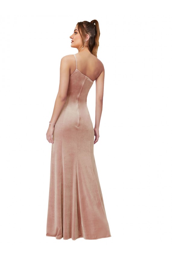 Rosa Cubierta Un Hombre Terciopelo Elástico Largo Formales Vestidos de dama de honor / Vestidos de fiesta Al Por Mayor