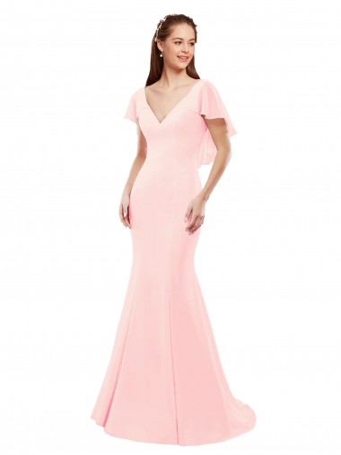 Rosa Sirena Cuello en V Gasa Largo Vestidos de dama de honor Al Por Mayor